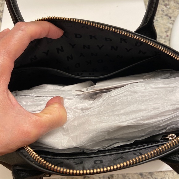 DKNY Cleo Medium Satchel Crossbody Bag Faux Leather Black...